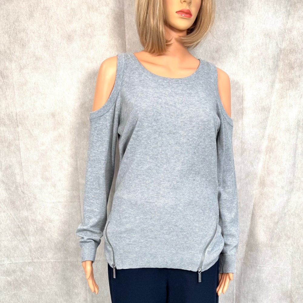 MICHAEL Michael Kors Gray Off-the-Shoulder Sweater with Long Sleeves
